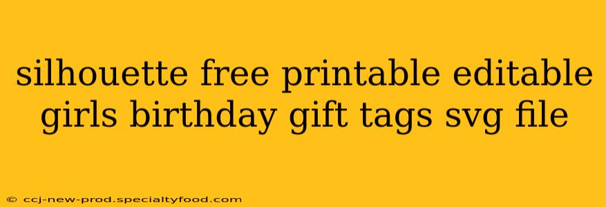 silhouette free printable editable girls birthday gift tags svg file