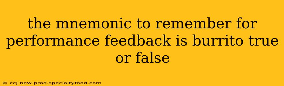the mnemonic to remember for performance feedback is burrito true or false